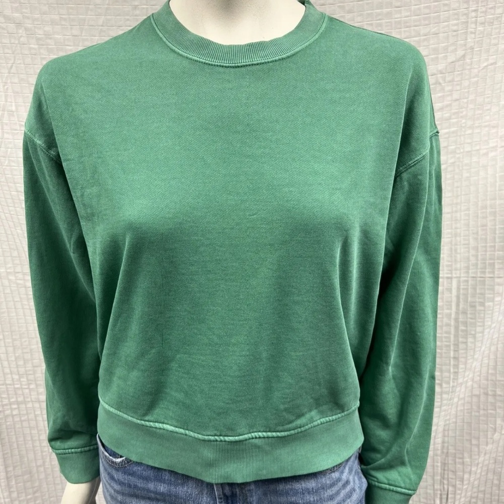 Old Navy Crop Crew Long Sleeve Herbal Green Warm Stretch Jersey Sweater Medium